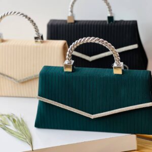 کیف مجلسی زنانه نگین دار دسته فلزی