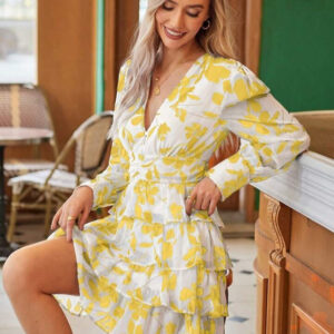 پیراهن جذاب فلورال طلا کوب