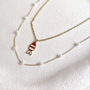 گردنبند زنانه دولاین ماهی و مروارید