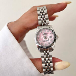 ساعت رولکس زنانه مدل DateJust صفحه صورتی بند استیل ضد آب