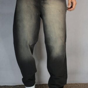 شلوار جین مردانه مدل مام فیت سایز ۴۴ و ۵۰ ذغالی سنگ شور