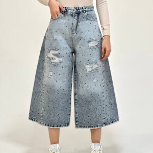 شلوار ایزی بگ زنانه فول نگین