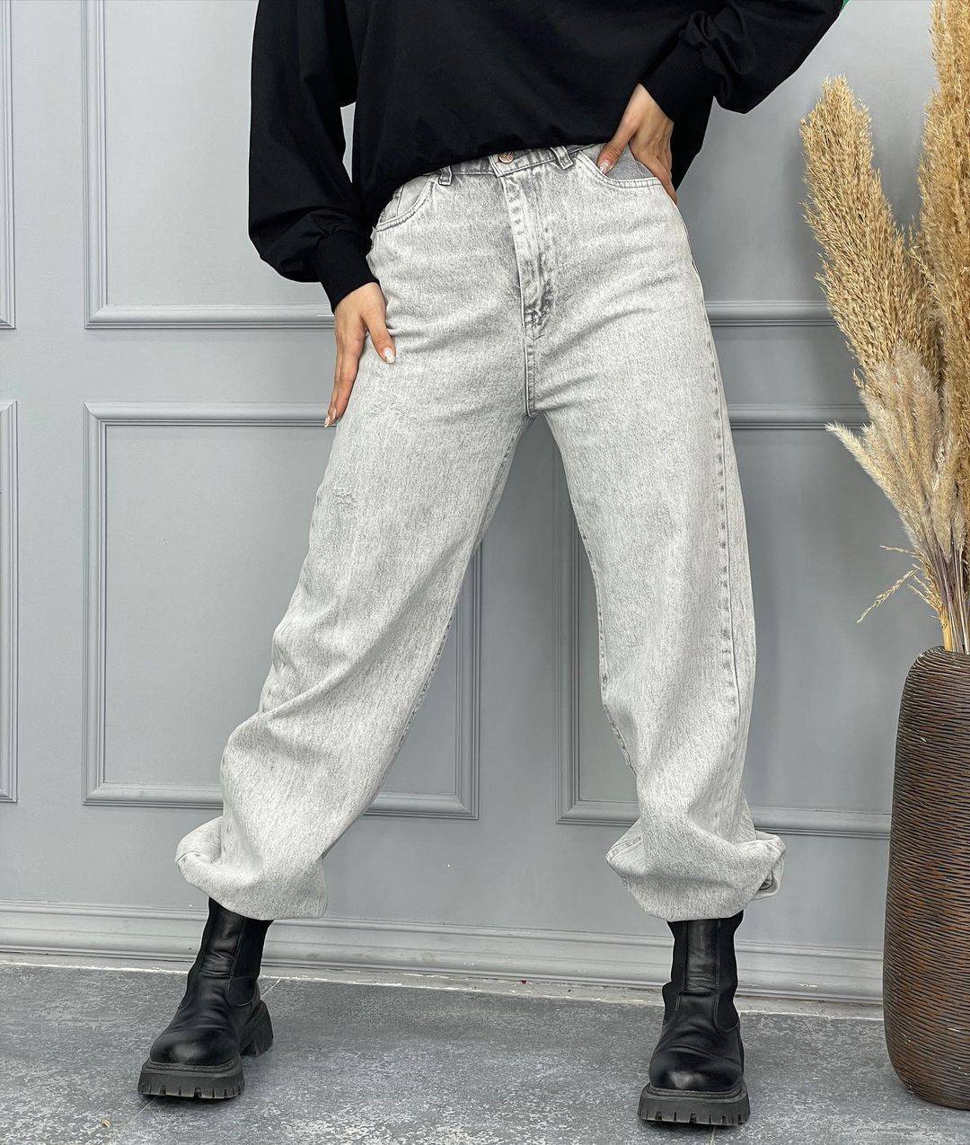 شلوار زنانه نیم بگ طوسی