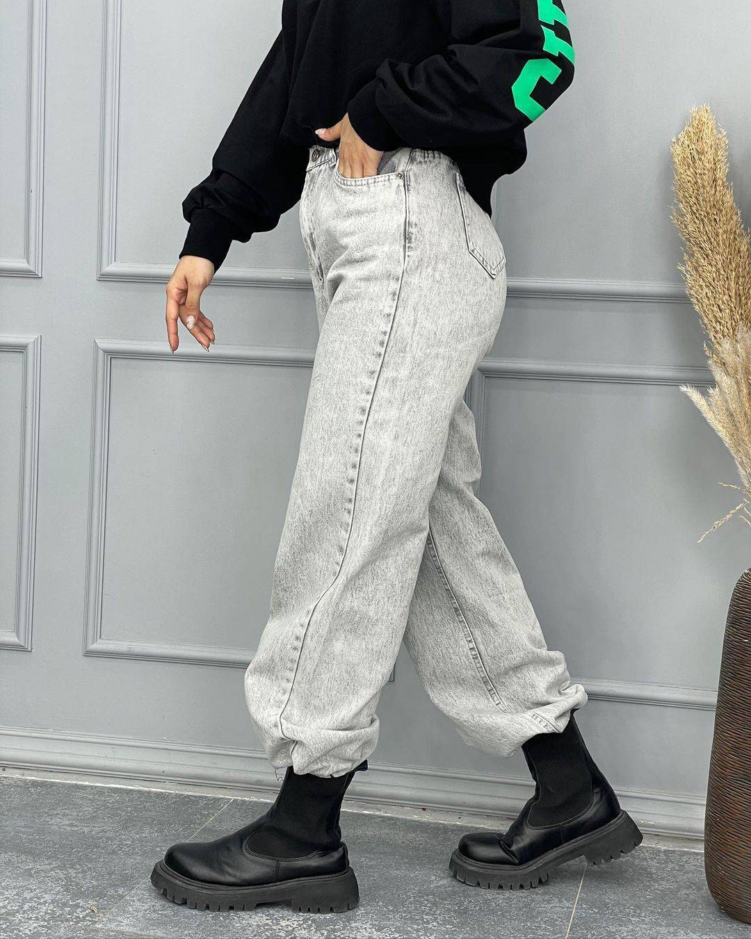 شلوار زنانه نیم بگ طوسی