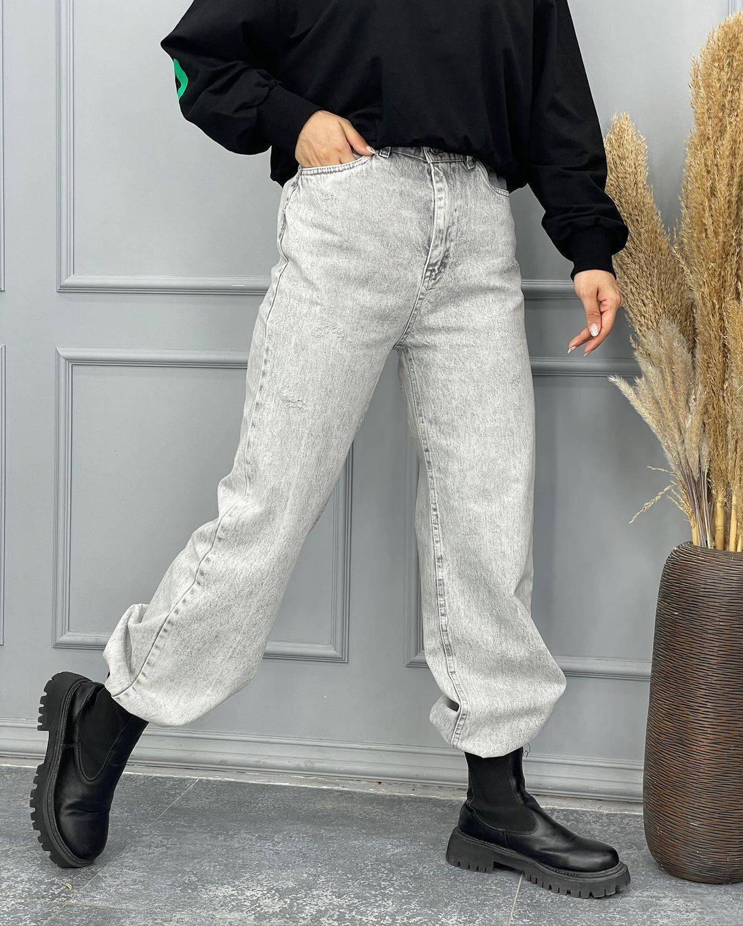 شلوار زنانه نیم بگ طوسی